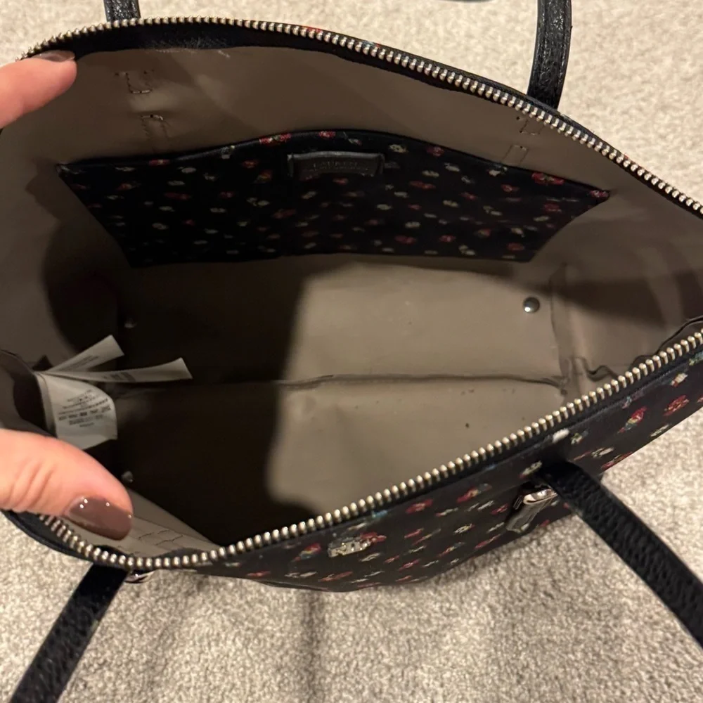 Lauren Ralph Lauren Black Floral Nylon Medium Keaton Tote EUC - Picture 8 of 12